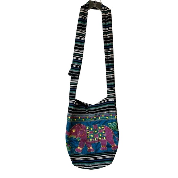 Africa Imports Colorful Royal Elephant Embroidered Tote Bag - Picture 2 of 10